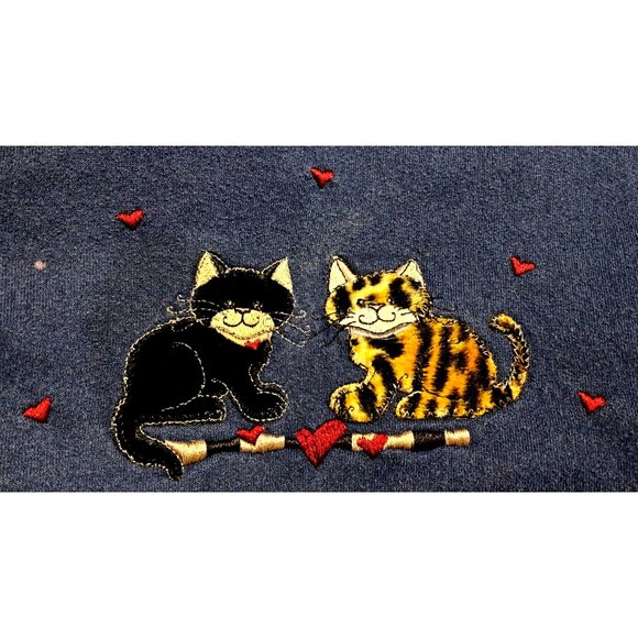 Vintage Tops - Vintage Cat Embroidered Crewneck Sweatshirt Oversized Baggy Womens M L